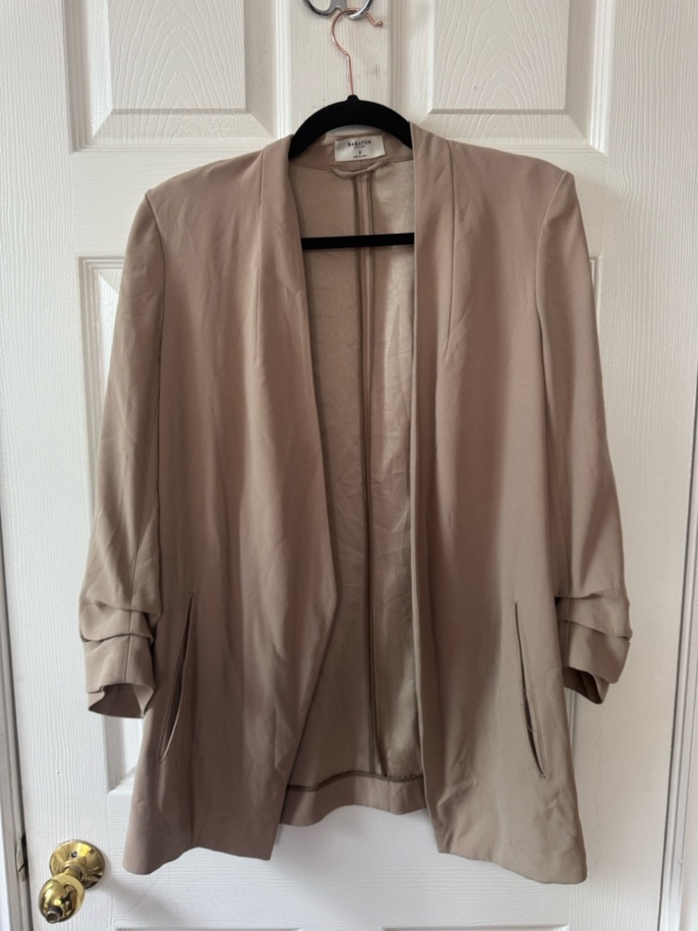 Babaton Open-Front Beige Blazer